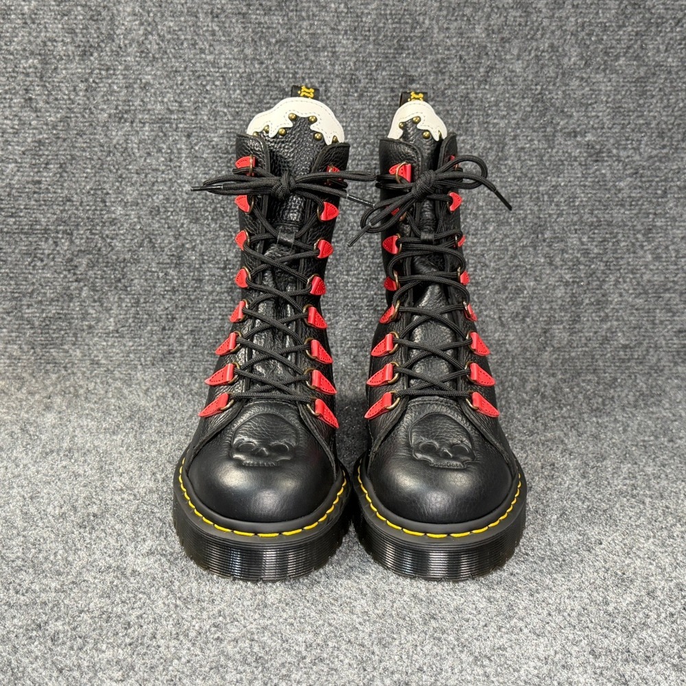 Dr. Martens Nyberg Boots Women's 8 Black Leather Grunge Floral Embroidery Combat - Picture 2 of 15